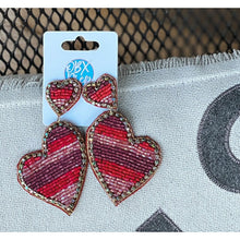 Double Heart Striped Shape Seed Bead Drop Earrings - OBX Prep