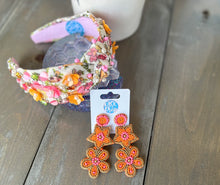 Corolla Pink and Orange Rhinestone and Seed Beaded Top Knot Headband