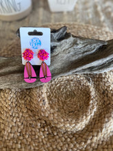 Bright Pink & Orange Wooden Teardrop Earrings – Handmade Summer Dangle Earrings with Seed Bead Tops – OBX Preppy Style, Lightweight & Bold.