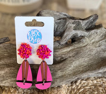 Bright Pink & Orange Wooden Teardrop Earrings – Handmade Summer Dangle Earrings with Seed Bead Tops – OBX Preppy Style, Lightweight & Bold.