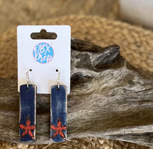 Coastal Starfish Dangle Earrings – Navy & Coral Wood.