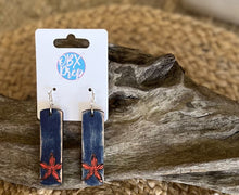 Coastal Starfish Dangle Earrings – Navy & Coral Wood.