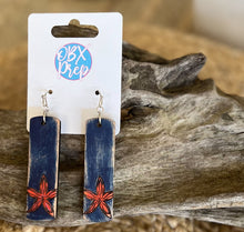 Coastal Starfish Dangle Earrings – Navy & Coral Wood.