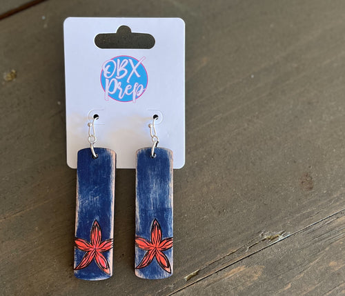 Coastal Starfish Dangle Earrings – Navy & Coral Wood.