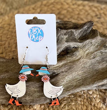Porch Goose Dangle Earrings – Hand Painted Wood.