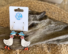 Porch Goose Dangle Earrings – Hand Painted Wood.