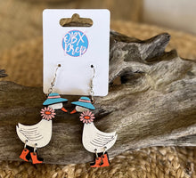 Porch Goose Dangle Earrings – Hand Painted Wood.