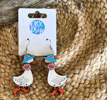 Porch Goose Dangle Earrings – Hand Painted Wood.