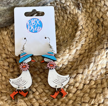 Porch Goose Dangle Earrings – Hand Painted Wood.