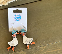 Porch Goose Dangle Earrings – Hand Painted Wood.