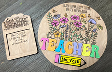 Custom Teacher Gift Sign & Post-it Note Holder Set – Personalized Wildflowers – End of Year Teacher Appreciation Gift – OBX Handmade
