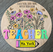 Custom Teacher Gift Sign & Post-it Note Holder Set – Personalized Wildflowers – End of Year Teacher Appreciation Gift – OBX Handmade