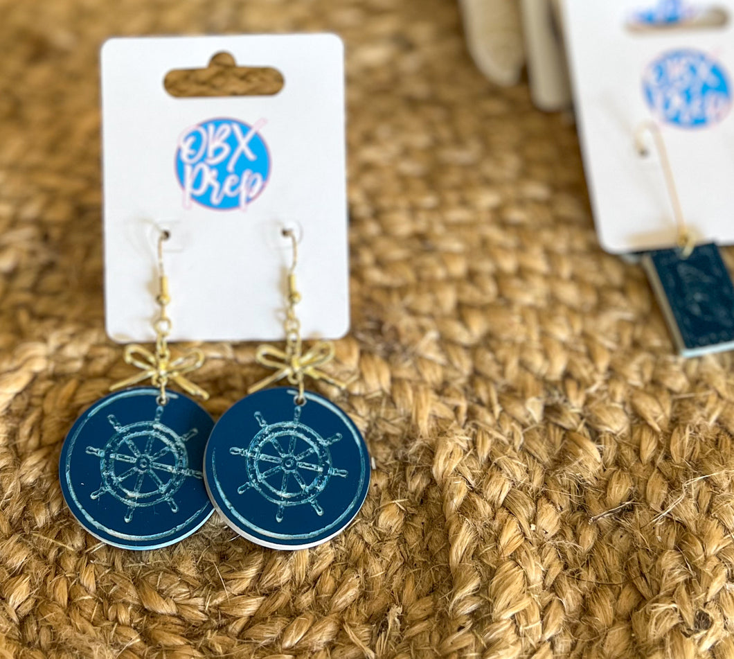 Blue Anchor Earrings | Bow Dangle Earrings | Coastal Preppy Earrings | Handmade OBX Jewelry | Nautical Summer Earrings | Gift for Her