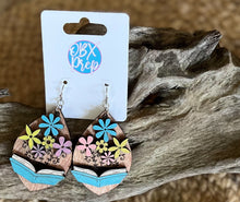 Hand Painted Pastel "Bloom from Books" Birch Wood Teardrop Earrings | Handmade in OBX.