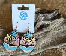 Hand Painted Pastel "Bloom from Books" Birch Wood Teardrop Earrings | Handmade in OBX.