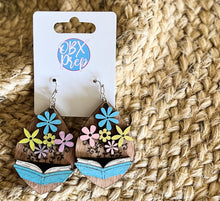 Hand Painted Pastel "Bloom from Books" Birch Wood Teardrop Earrings | Handmade in OBX.