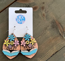 Hand Painted Pastel "Bloom from Books" Birch Wood Teardrop Earrings | Handmade in OBX.