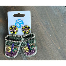 Mardi Gras Seed Beaded Party Cup Shot Glass Dangle Earrings - OBX Prep