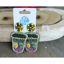 Mardi Gras Seed Beaded Party Cup Shot Glass Dangle Earrings - OBX Prep