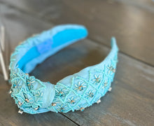 Ocean Blue Beaded Headband with Rhinestone Details