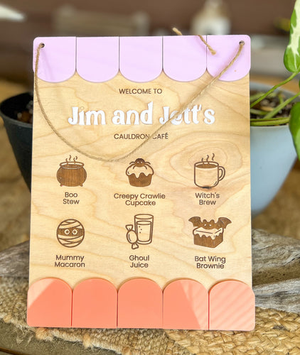 Personalized Halloween Play Café Menu Sign | Wooden Pretend Play Menu | Custom Kids Halloween Decor