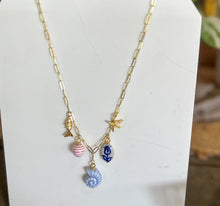 Coastal Curiosities Charm Necklace | Mixed Media Coastal Charms | Gold Paperclip Chain Necklace | Handmade Coastal Jewelry
