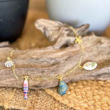 Coastal Curiosities Charm Necklace | Mixed Media Coastal Charms | Gold Paperclip Chain Necklace | Handmade Coastal Jewelry