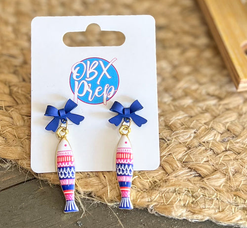 Patriotic Fish Bow Earrings | Enamel Coastal Earrings | Stars, Stripes & Summer Nights