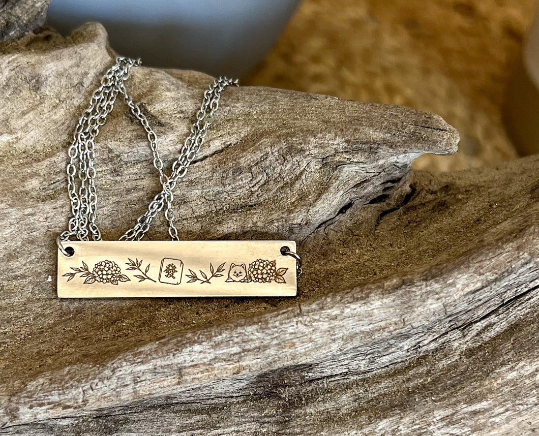 Mahjong Bar Necklace | Gold or Silver Stainless Steel | Engraved Mahjong Jewelry | Handmade Gift for Mahjong Players