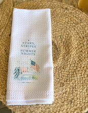 Stars, Stripes & Summer Nights Tea Towel | Patriotic Coastal Kitchen Towel | Americana Kitchen Decor | Handmade in the Outer Banks