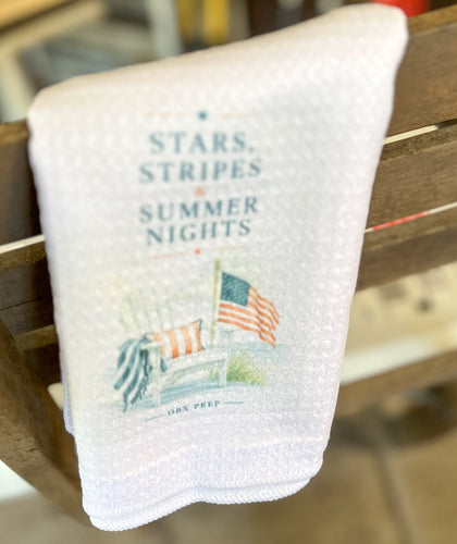 Stars, Stripes & Summer Nights Tea Towel | Patriotic Coastal Kitchen Towel | Americana Kitchen Decor | Handmade in the Outer Banks