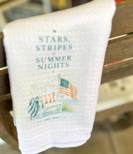Stars, Stripes & Summer Nights Tea Towel | Patriotic Coastal Kitchen Towel | Americana Kitchen Decor | Handmade in the Outer Banks