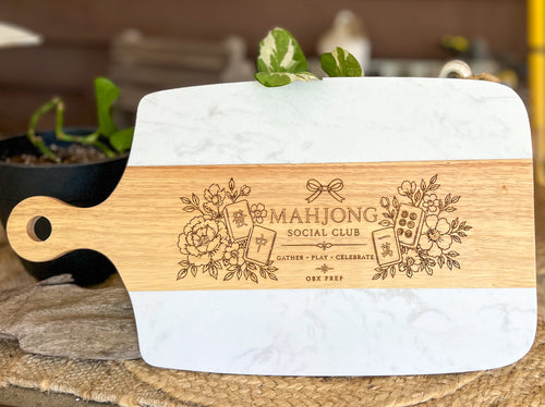 Mahjong Social Club Marble & Acacia Serving Board