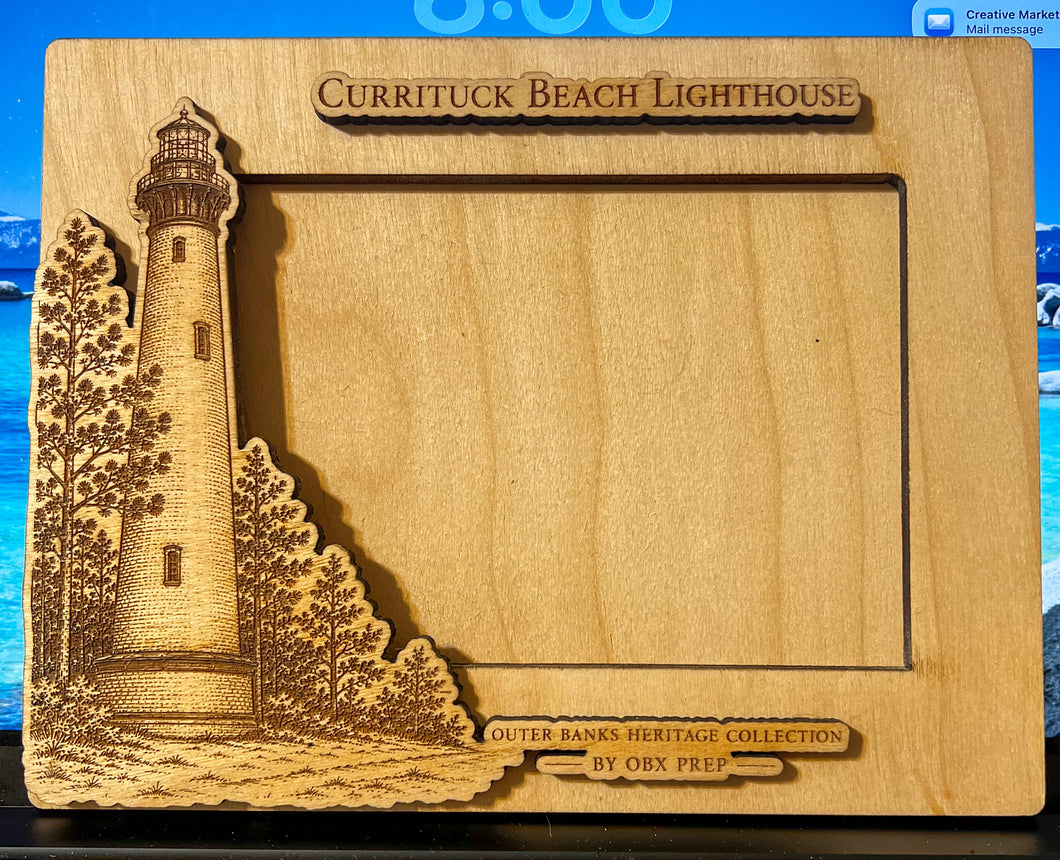 Outer Banks Heritage Collection Photo Frame | Handmade Wooden Landmark Picture Frame | Engraved Baltic Birch Keepsake