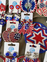 American Flag Heart Seed Bead Dangle Earrings