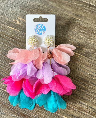 Floral Petal Statement Earrings with Faux Pearl Posts.