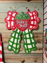 Berry Sweet Green and Red Gingham Strawberry Bow Door Hanger Sign