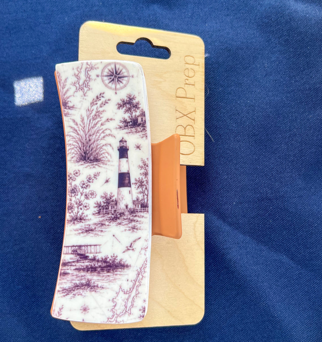 OBX Heritage Coastal Hair Claw | Navy & Ivory Lighthouse Hair Clip