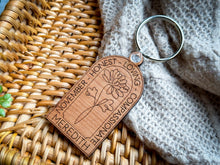 Personalized Birth Flower Keychain | Engraved Wood Birth Month Key Ring | Custom Name Gift | Birth Flower Collection