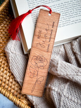 Personalized Birth Flower Bookmark | Engraved Wood Birth Month Bookmark with Tassel | Custom Name Book Lover Gift