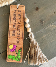 Engraved & Hand-Painted Birch Wood Bookmark – Golden Oak Stain with Beaded Tassel