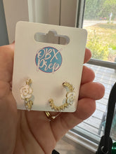 White Camellia Faux Pearl Hoop Earrings.