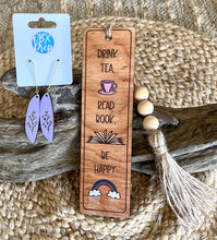 Engraved & Hand-Painted Birch Wood Bookmark – Golden Oak Stain with Beaded Tassel