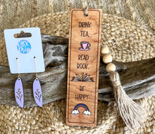 Engraved & Hand-Painted Birch Wood Bookmark – Golden Oak Stain with Beaded Tassel