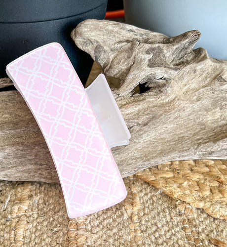 Pink Trellis Hair Claw | Preppy Pink & White Hair Clip | Coastal Hair Accessory | Large Acrylic Hair Claw