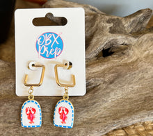 Preppy Lobster Drop Earrings | Gold Square Huggie Hoops | Red White & Blue Coastal Earrings | Outer Banks Jewelry