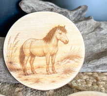 Outer Banks Wildlife Wood Coasters | Blue Crab, Oyster, Sea Turtle & Corolla Wild Horse | Engraved OBX Coaster Set