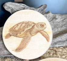 Outer Banks Wildlife Wood Coasters | Blue Crab, Oyster, Sea Turtle & Corolla Wild Horse | Engraved OBX Coaster Set