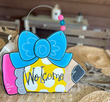 Hand-Painted Pencil Door Hanger with Bow – Custom Classroom or Welcome Sign