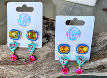 Kelley Geometric Bright Color Gemstone and Enamel Dangle Earrings